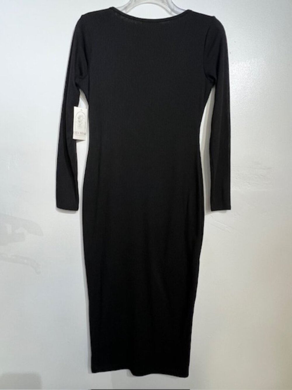 LILY STAR FAUX BUTTON-DOWN PULL-ON LONG SHIRT DRESS BLACK SIZE LARGE LONG SLEEVE - Picture 2 of 12